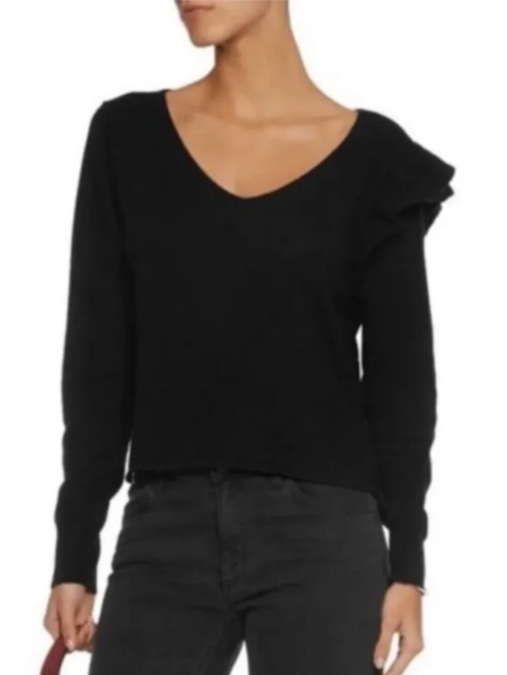 John + Jenn Ruffle Black Wool Sweater SP Coquette Feminine Princess French $98